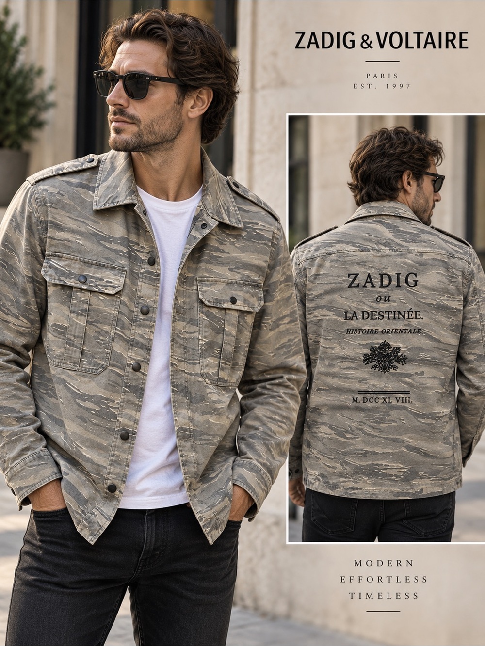 Zadig & Voltaire Bertie Mili Camou Jacket Men’s Large L Gray Camo NWT $458